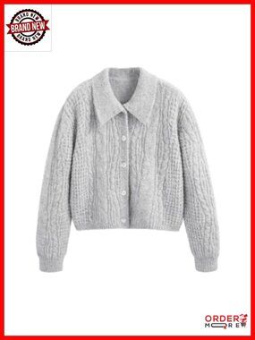 CIDER Women's Chunky Wool-Blend Collared Button-Down Cardigan Sweater